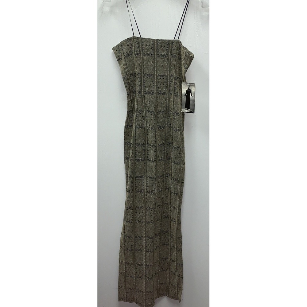 Bruno Duluc Kush Women's Y2K Gold High Slit Mini Strap Maxi Evening‎ Dress SMALL